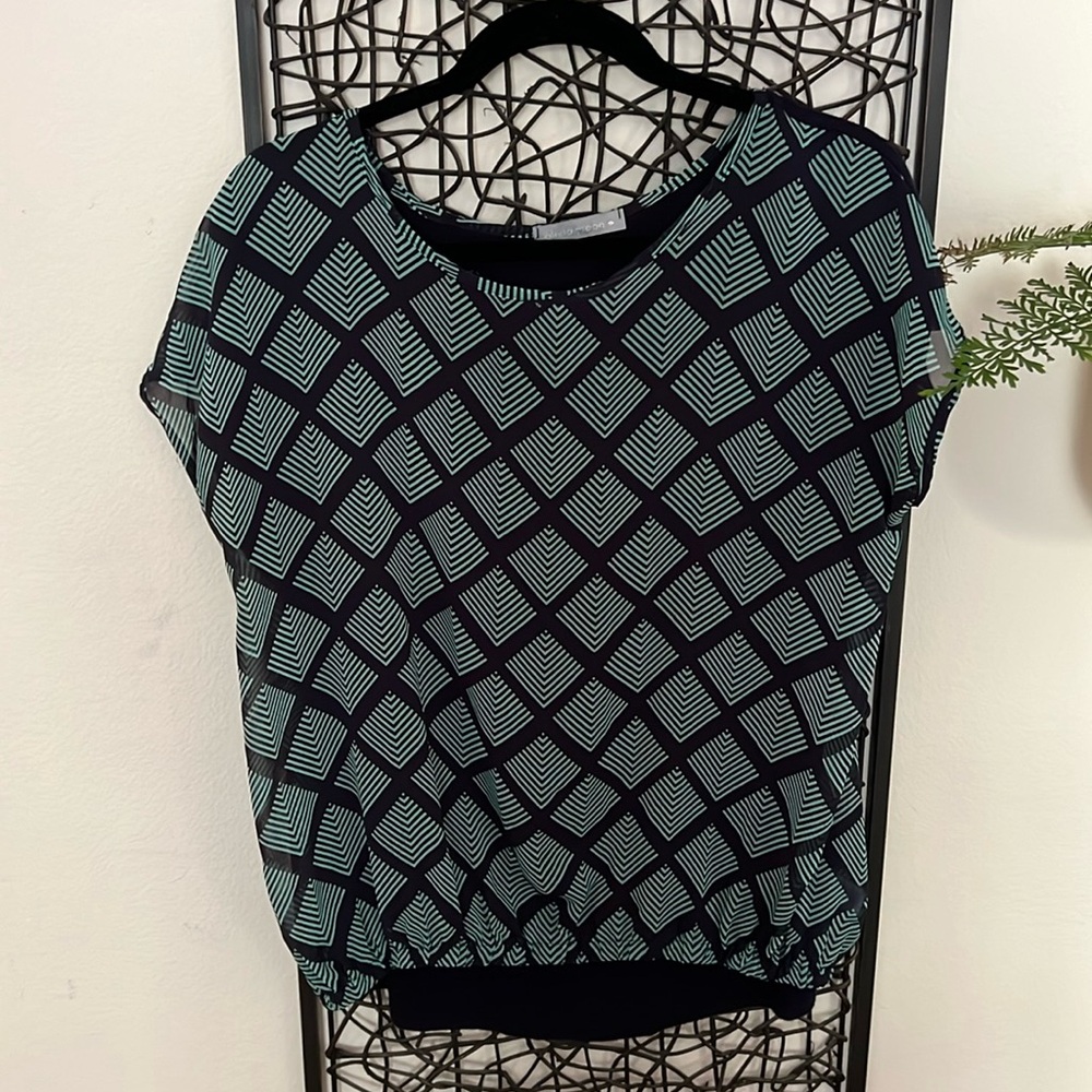 Olivia Moon Blouse with sheer front and banded waist